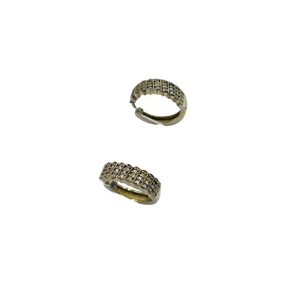 Gold Over Sterling Silver Hoop Earrings with CZ Stones Diameter - Picture 1 of 6